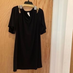 Navy blue cut out shoulder cocktail dress